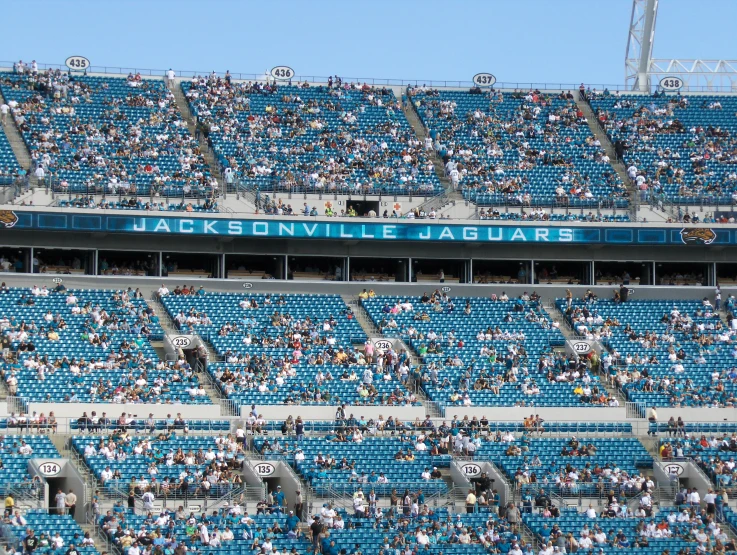 there are several blue seats in the stands