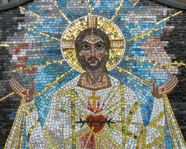 a mosaic portrait of jesus christ on display