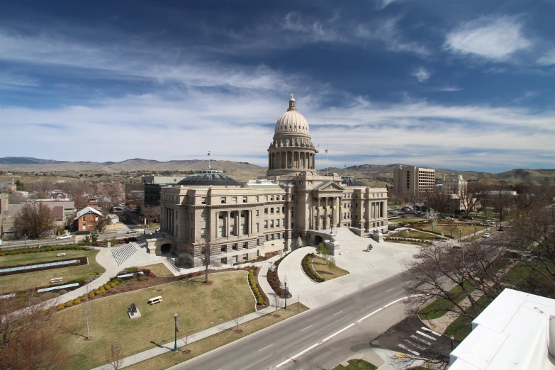 an aerial view of the state capitol building