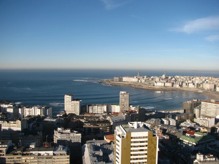 there is a view from the top of a building that overlooks the ocean