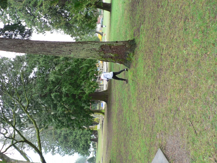 a young man is throwing a frisbee in the park