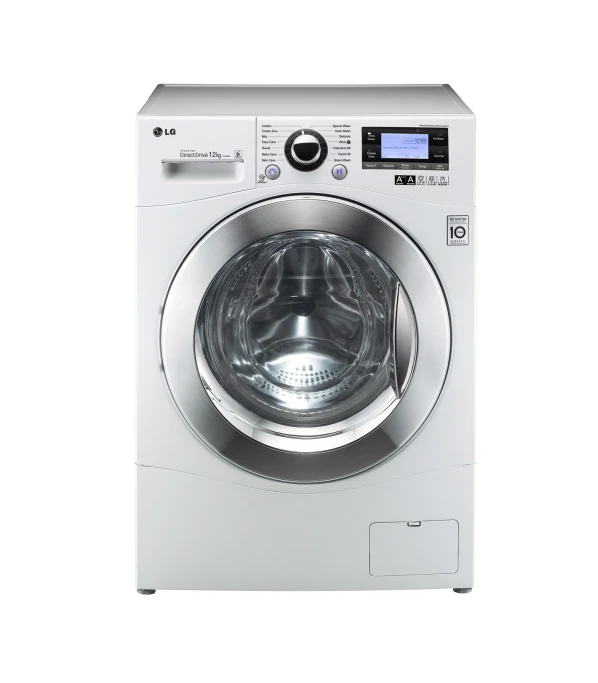 the front view of a front loading washer on a white background