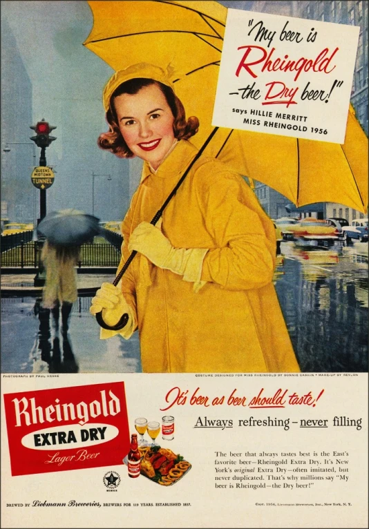 a woman holding an umbrella and a sign that says'hey boy, i love to rhencold the easy drink '