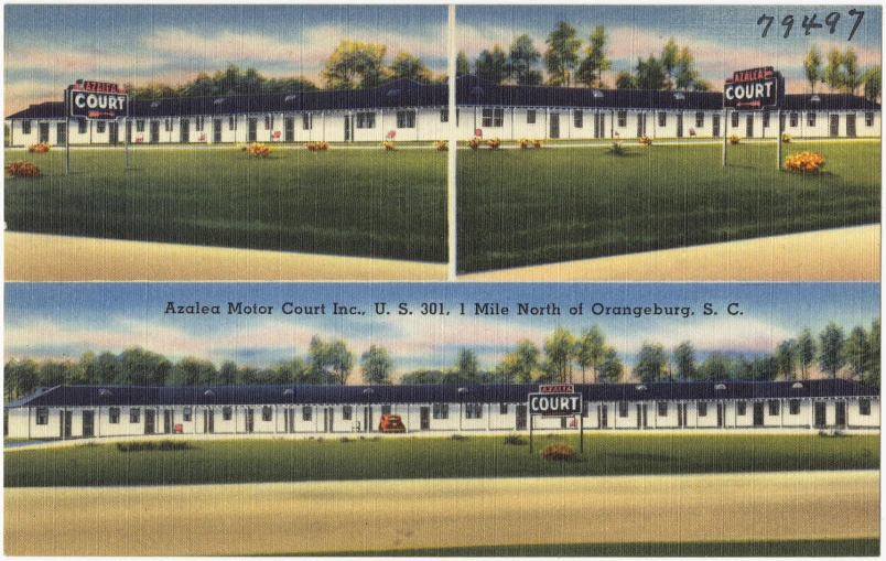 this postcard features the front and back sides of a motel