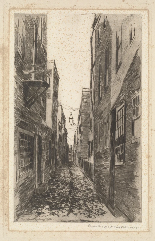 a pencil drawing of a city street