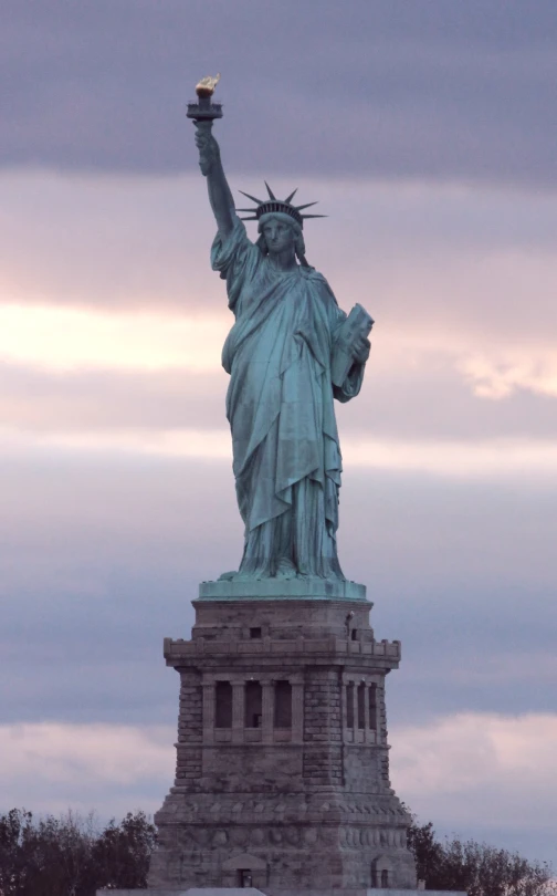 the statue of liberty is shown in this po