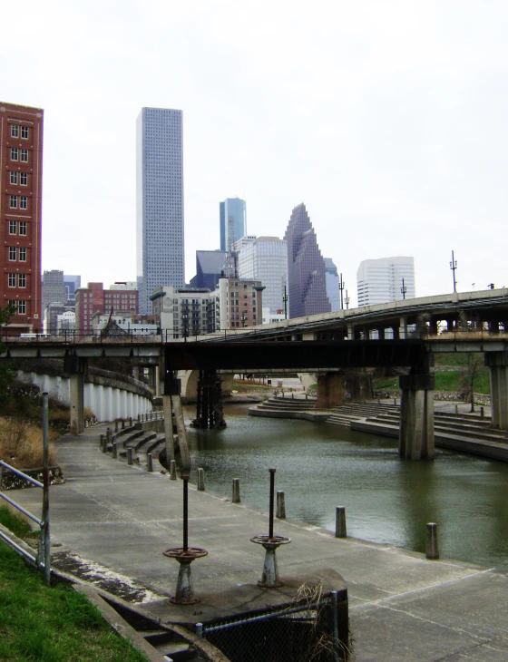 the view of a city skyline with tall buildings