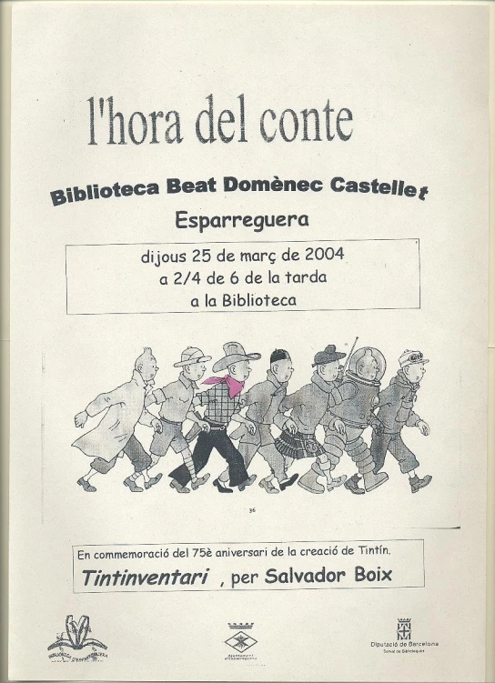 an old booklet in spanish with a group of people running