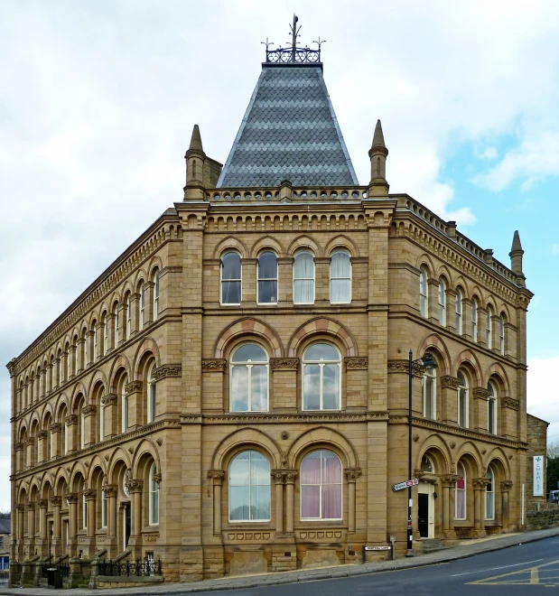 this is an image of a building with a street corner