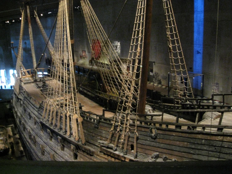 a ship that is on display in a building