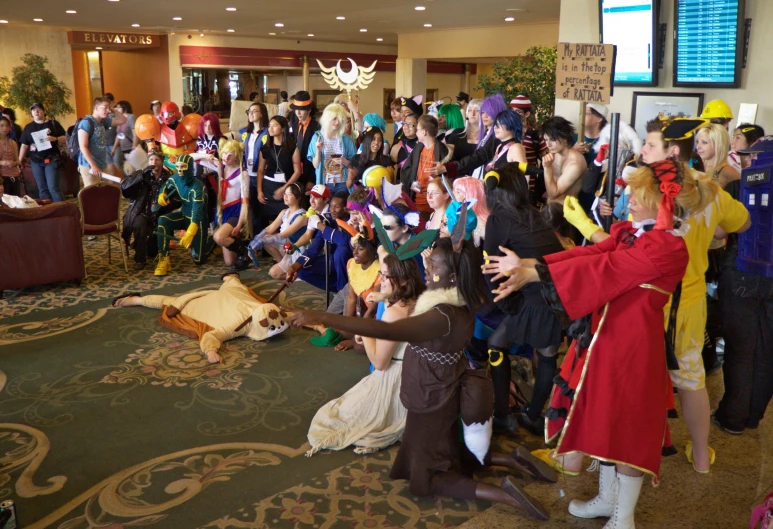 a group of people in costume standing around each other