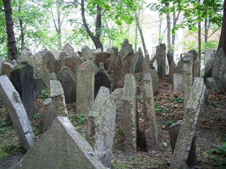 an old graveyard in a park with trees