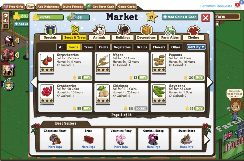 the market game screen is showing lots of products