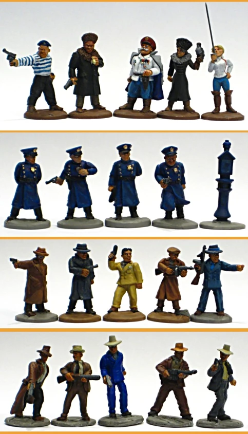 an assortment of toy figurines with different dressed men