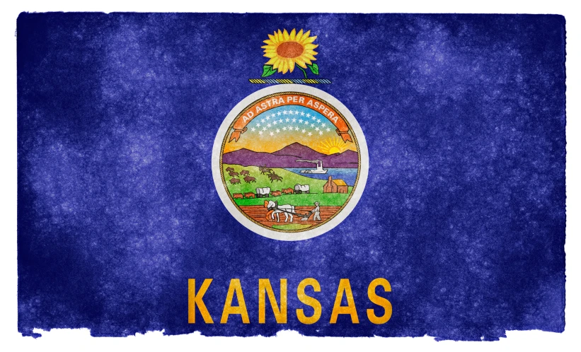 a flag with the state logo and name of kansas
