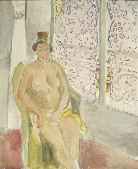 an oil painting of a  lady sitting