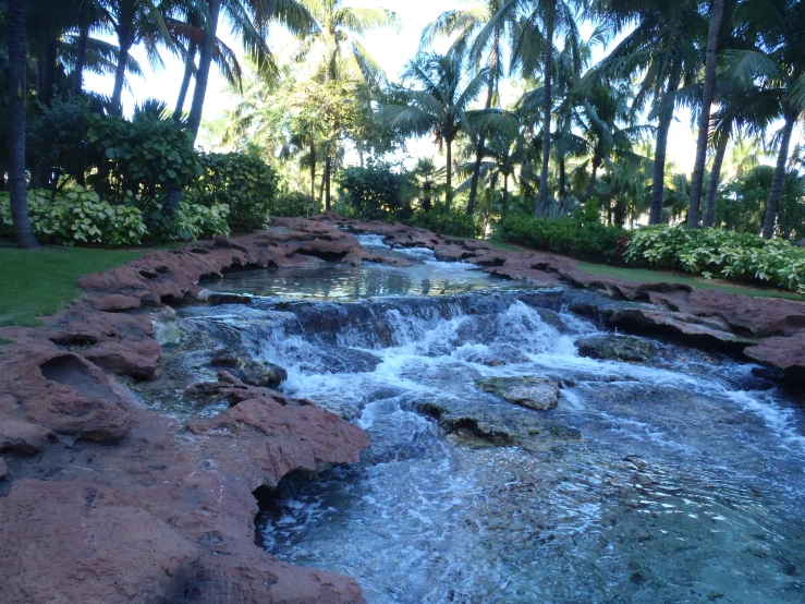 a park with many water features running through it