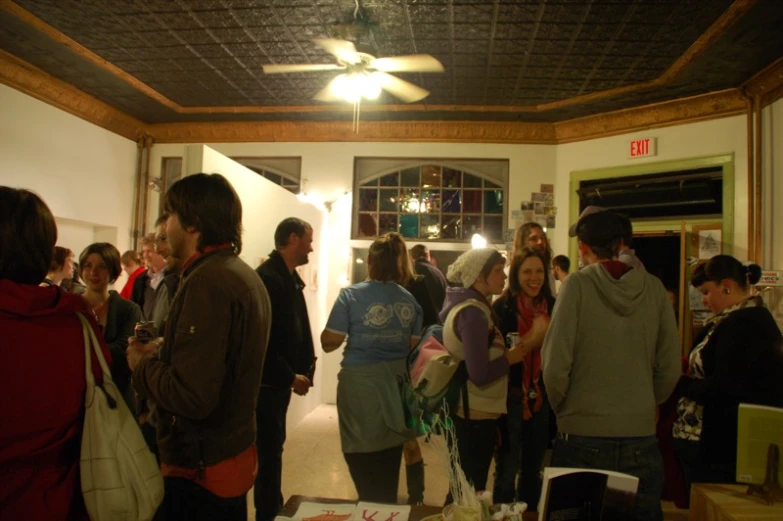 a group of people in the hallway