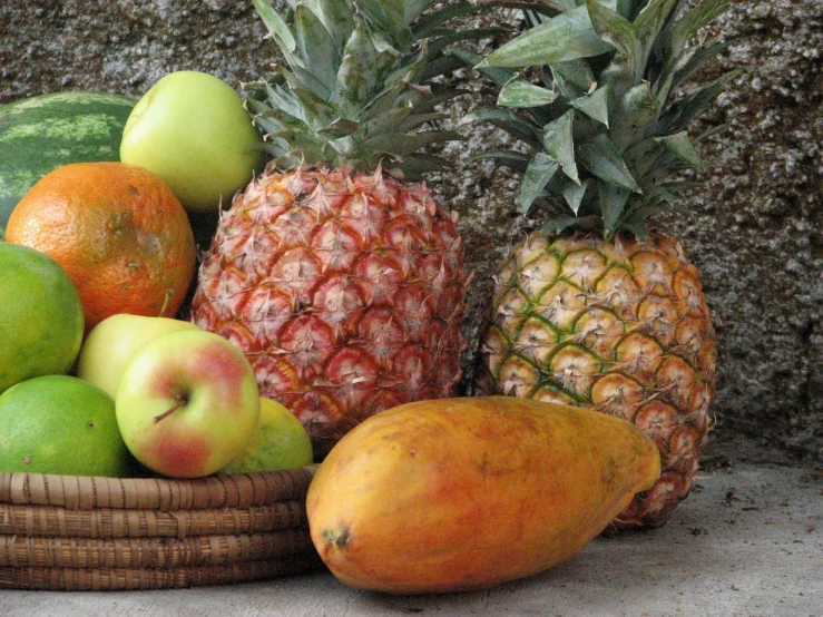 there are several different fruits together in a basket