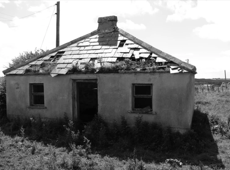 black and white pograph of an abandoned building