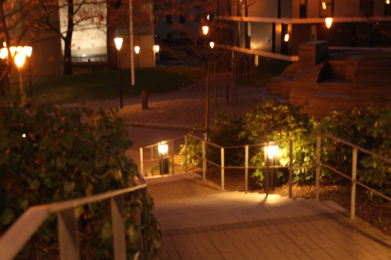 a long ramp with several lights at night