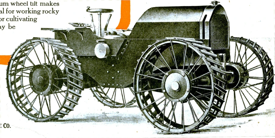 an old drawing shows the front end of a small car with wheels