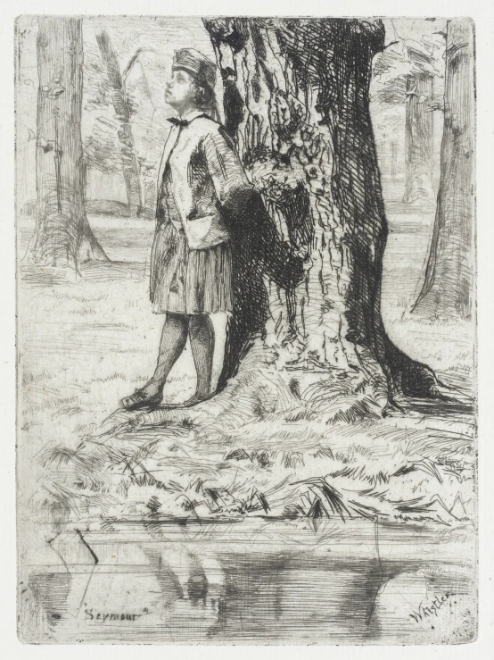 two people standing by a tree by the water