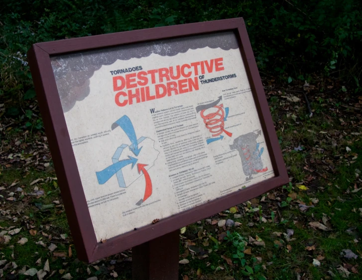 sign showing directions on destructive children's activities
