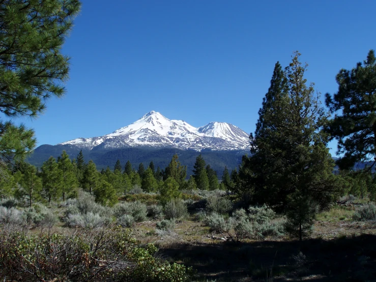 a beautiful view of a snow covered mountain in the distance