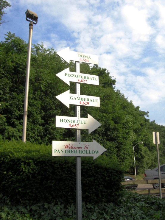 a street sign in a rural country giving direction to different destinations