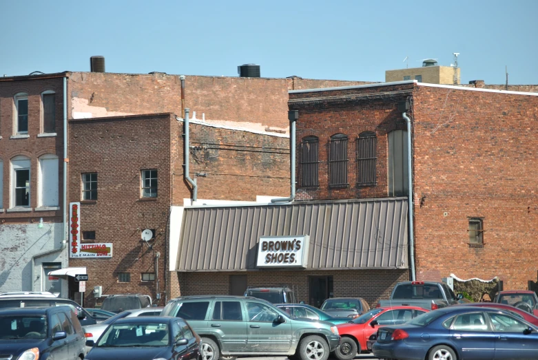 parking lot of a retail area in an old part of town