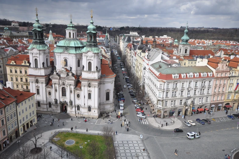 an aerial view of many buildings in the city