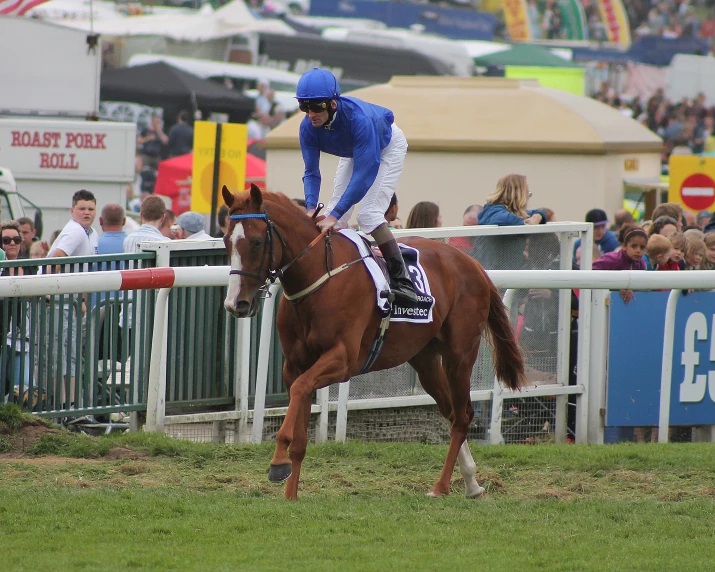 a man riding a horse in front of an audience