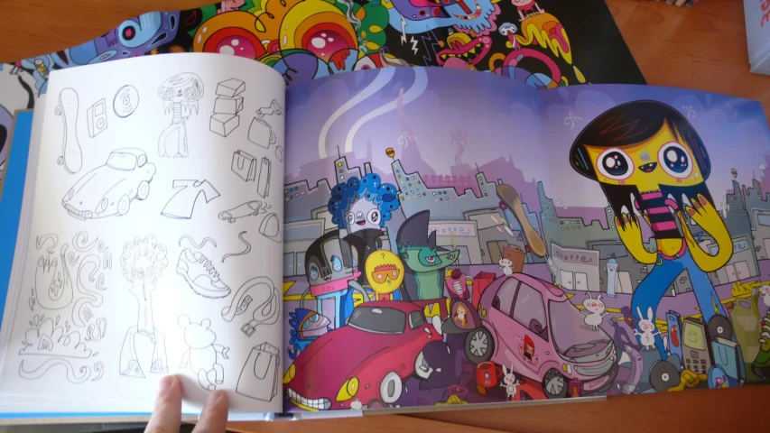 a cartoon book is opened on the table