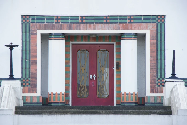 a house with the front door painted red