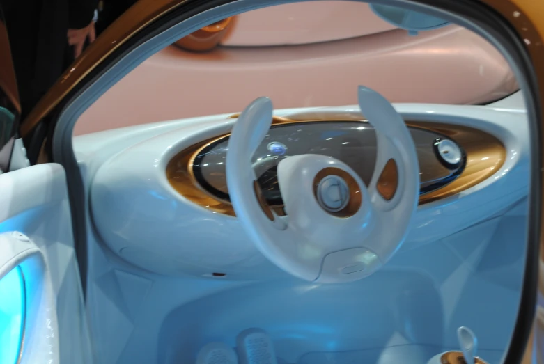 an unique car interior and dashboard with glass door