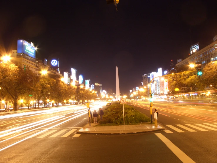 the night view from a road with a light streak