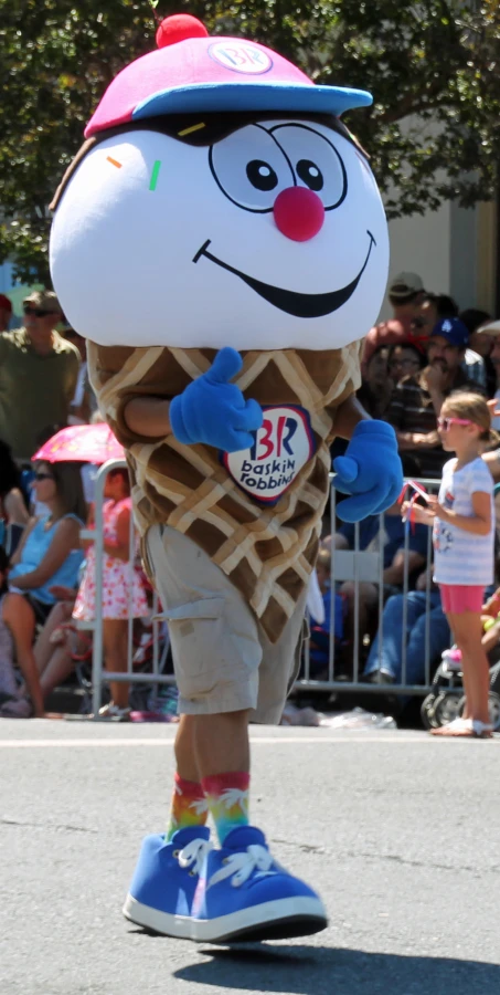 a giant ice cream cone with a smiling face