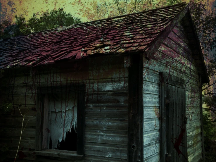 an old run down house with a rusty roof