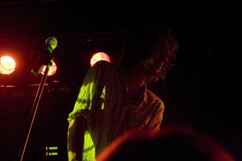 the stage with a microphone and a singer and an audience