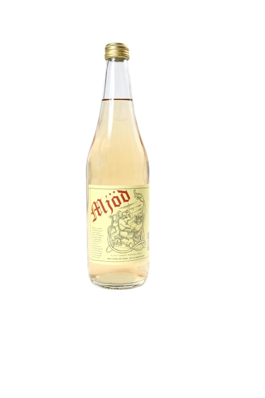 a glass bottle of juice on a white background