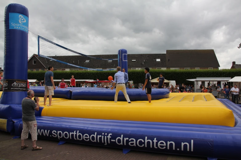 a volley ball court on a blow up pool