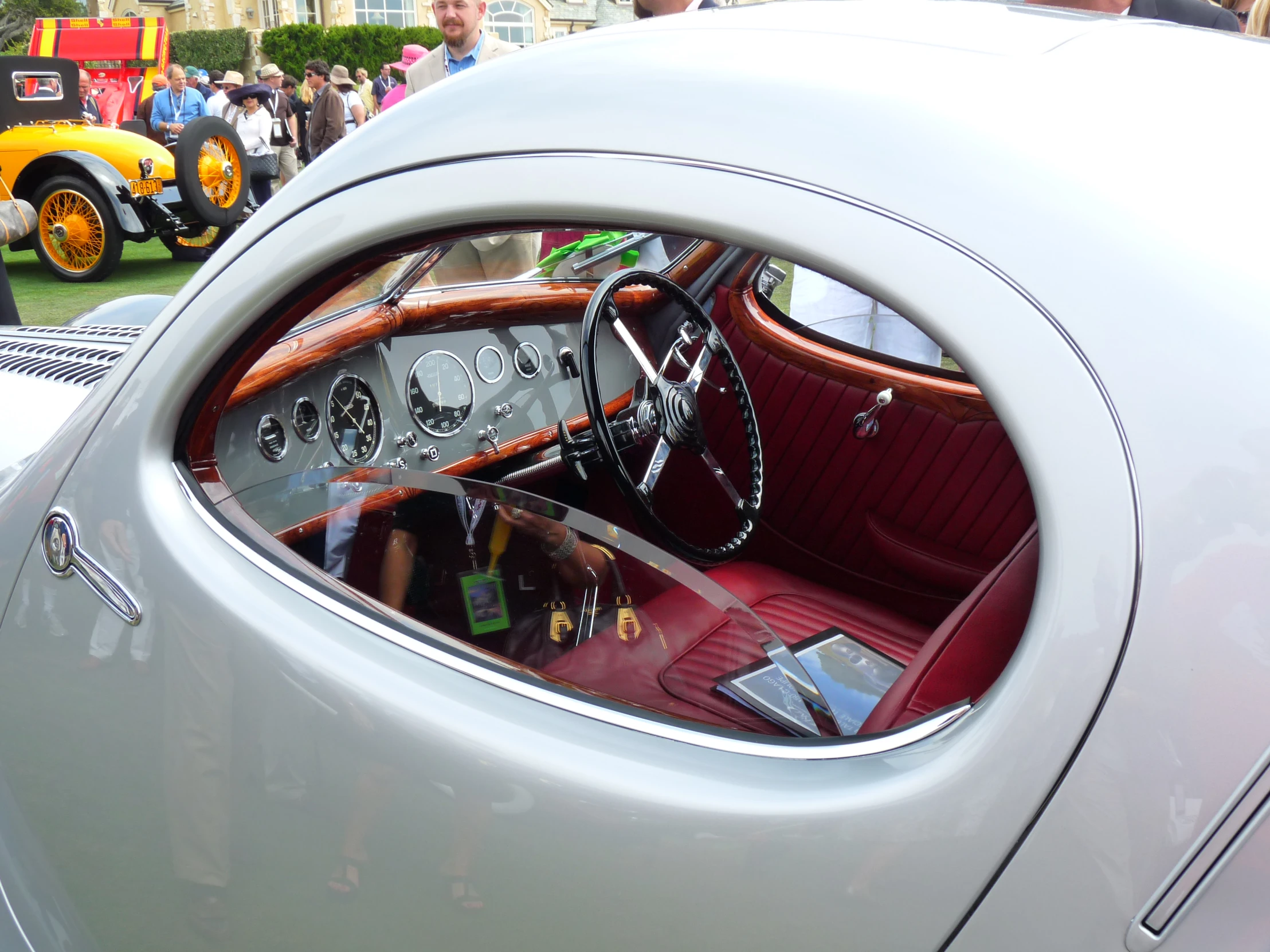 a car is shown through the front windshield