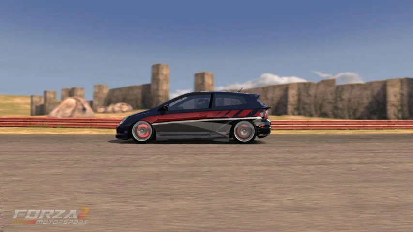 an animation image of a small car on a road