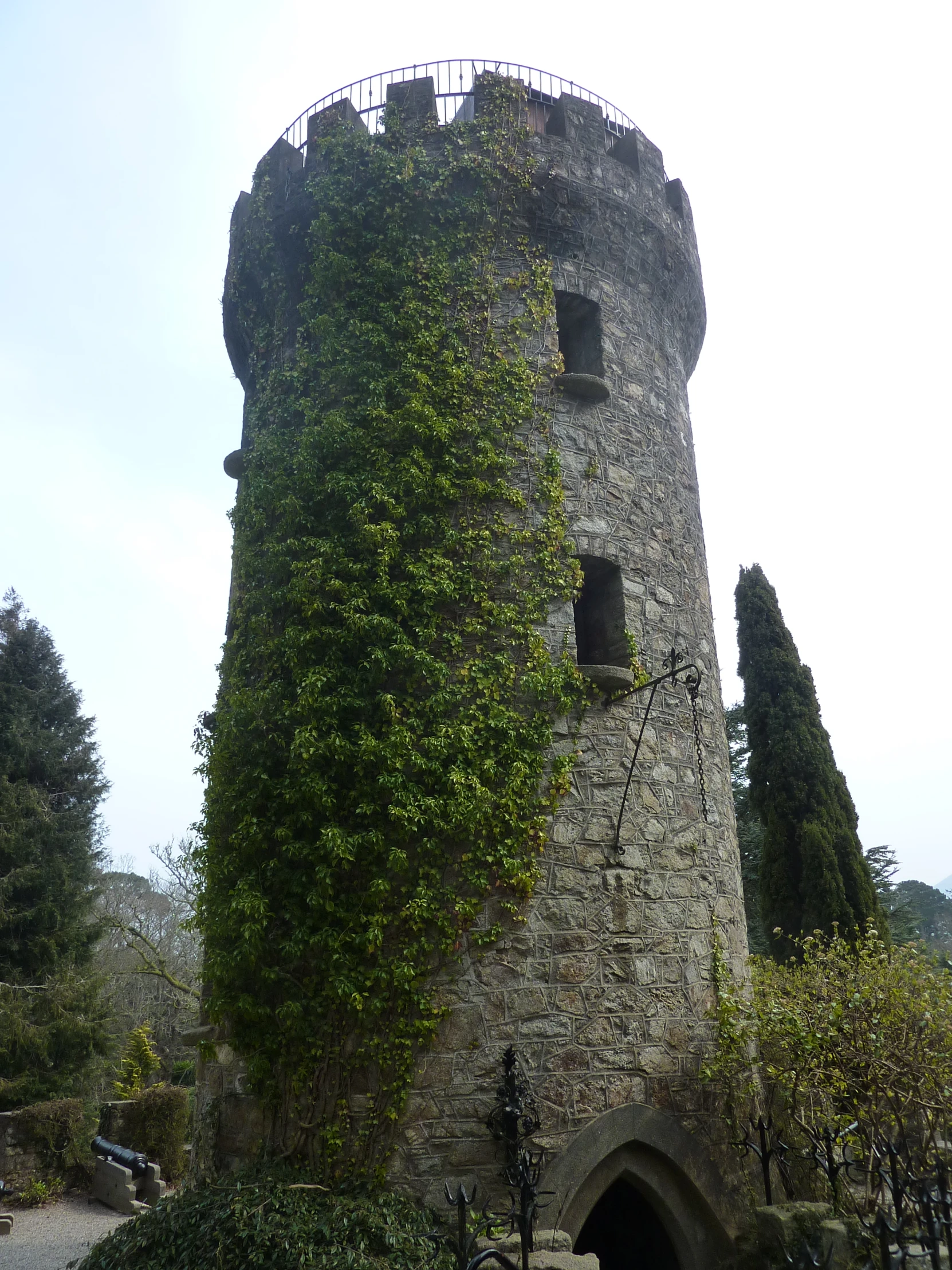 there is a tower with many plants growing on it