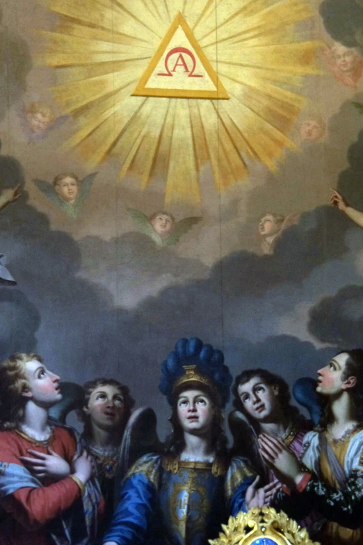 a painting of a ceiling with angels in it