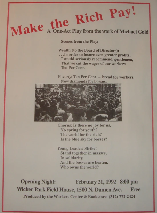 a flyer advertises a play in which they play