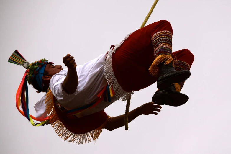 a person in costume performing tricks on a wire