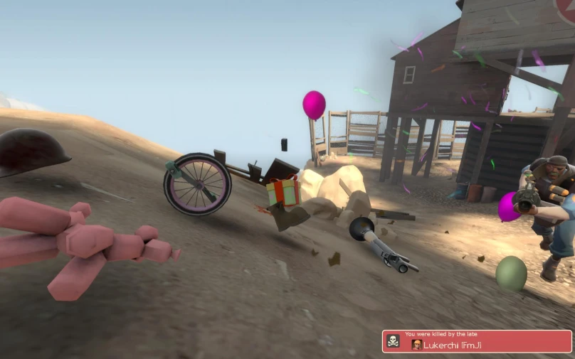 the computer generated image shows a bike with many balloons