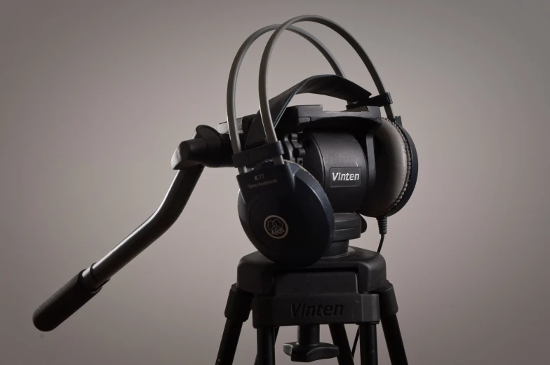 an upside down view of a camera with headphones on